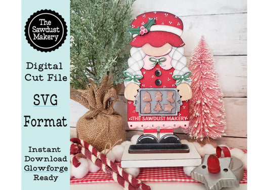 Mrs. Claus Bakery Gnome SVG File | Laser Cut File | Standing Gnome SVG File | Gnome | Gnome Shelf Sitter | North Pole Gnome SVG