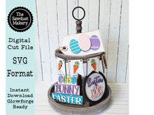 Load image into Gallery viewer, Easter Tiered Tray SVG File | Bunny svg | Laser Cut File | Glowforge | Easter SVG File | SVG | Easter Eggs | Carrot Banner | Bunnies
