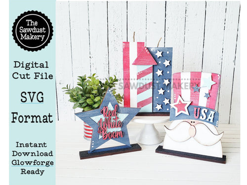 Standing 4th of July SVG File | Laser Cut File | Glowforge | USA | America | 4th of July SVG | Patriotic | Uncle Sam | Fireworks