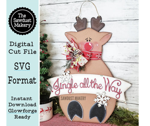 Reindeer Door Hanger SVG File | Laser Cut File | Rudolph SVG File | Door Hanger svg | Christmas svg | Jingle All the Way svg | Deer svg