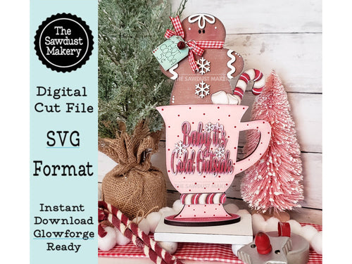 Hot Cocoa Gingerbread Mug SVG File | Laser Cut File | Gingerbread SVG | Hot Cocoa Bar SVG | Gingerbread Shelf Sitter Digital Cut File