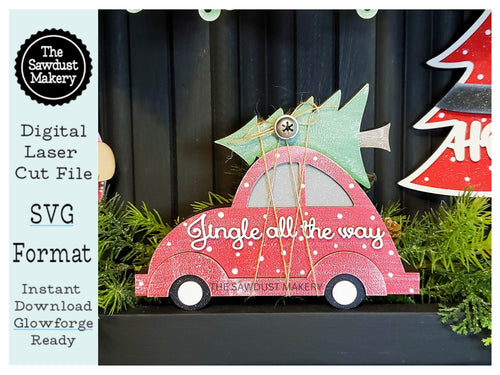 Jingle all the Way Car Christmas Tree SVG File | Laser Cut File | Glowforge | Santa Claus | Christmas Bug | Beetle svg