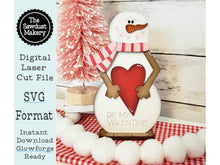 Load image into Gallery viewer, Be Mine Valentine Snowman SVG File | Hearts | Laser Cut File | Valentine&#39;s Day SVG File | SVG | Snowman Shelf Sitter | Love svg
