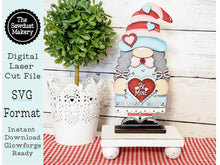 Load image into Gallery viewer, Standing Valentine Girl Gnome SVG File | Hearts | Laser Cut File | Valentine&#39;s Day Gnome SVG File | Be Mine | Gnome | Gnome Shelf Sitter
