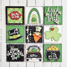 Load image into Gallery viewer, St Patrick&#39;s Laser Cut Files | St Patrick&#39;s Interchangeable Leaning Sign Bundle File | SVG | Glowforge | St Patrick&#39;s Day Tiered Tray SVG
