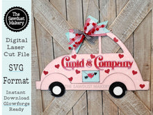 Load image into Gallery viewer, Cupid &amp; Company Love Bug Car Door hanger SVG Laser File | Valentine Laser Cut Files | Laser Ornament SVG | Glowforge | Valentine Door Hanger
