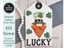 Load image into Gallery viewer, Lucky Gnome Door Hanger SVG | St. Patrick&#39;s Day SVG | Door Hanger | SVG File | Laser Cut File | Glowforge | Tag Door Hanger
