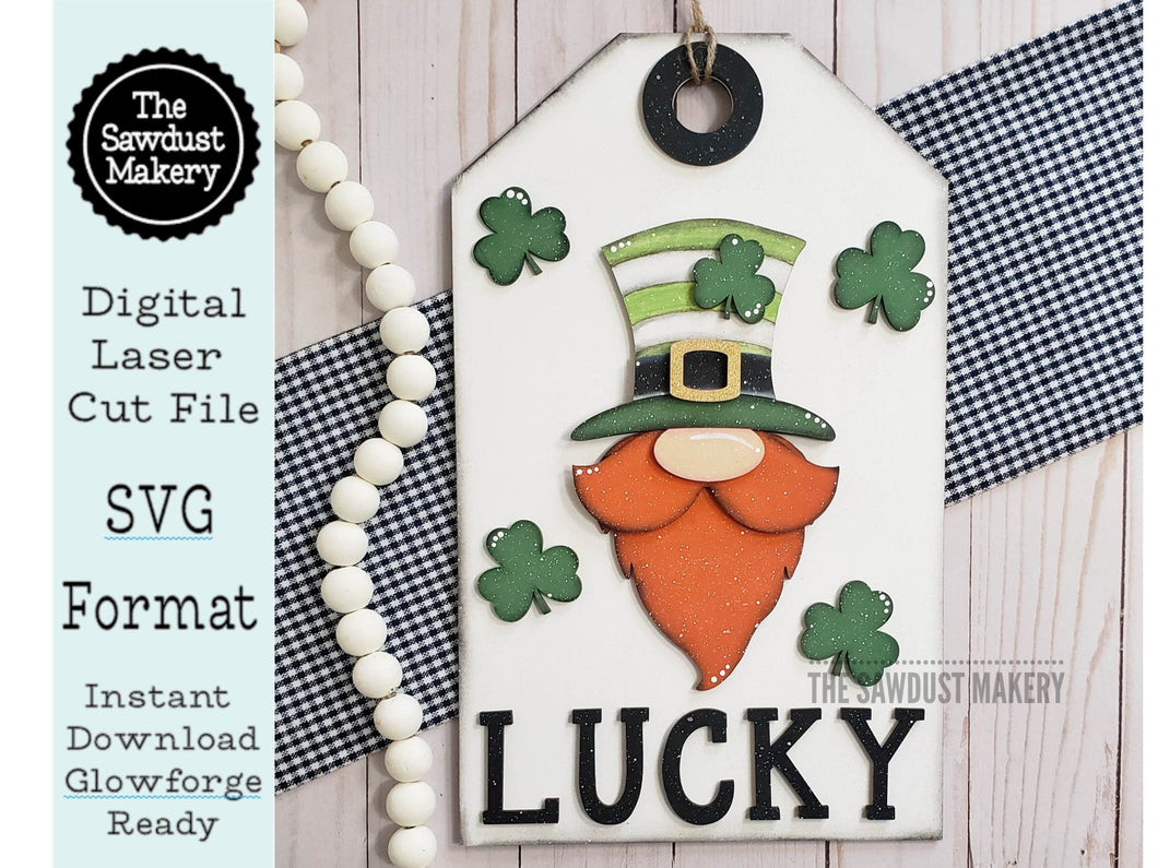 Lucky Gnome Door Hanger SVG | St. Patrick's Day SVG | Door Hanger | SVG File | Laser Cut File | Glowforge | Tag Door Hanger