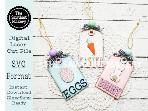 Farmhouse Easter Tags SVG Laser Cut File | Easter Basket Tag | Glowforge | Easter | Bunny | Easter SVG | Easter Laser File