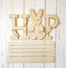 Load image into Gallery viewer, HOP Standing Bunny Shelf Sitter SVG | Laser Cut File | Glowforge | Easter SVG | Bunny laser cut file | Bunny svg | Easter Mantle Decor
