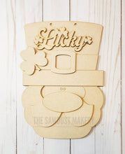 Load image into Gallery viewer, Lucky Leprechaun Door hanger SVG Laser File | St. Patrick&#39;s Day Laser Cut Files | Laser cut SVG | Glowforge | St. Patrick&#39;s Day SVG
