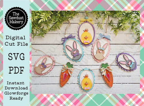 Easter Basket Tags SVG | Easter Banner SVG | Laser Cut File | Glowforge | Bunny SVG | Easter Basket svg | Chick | Personalized Easter Tags