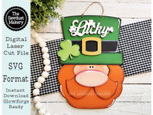 Load image into Gallery viewer, Lucky Leprechaun Door hanger SVG Laser File | St. Patrick&#39;s Day Laser Cut Files | Laser cut SVG | Glowforge | St. Patrick&#39;s Day SVG
