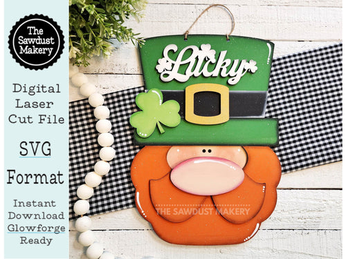 Lucky Leprechaun Door hanger SVG Laser File | St. Patrick's Day Laser Cut Files | Laser cut SVG | Glowforge | St. Patrick's Day SVG