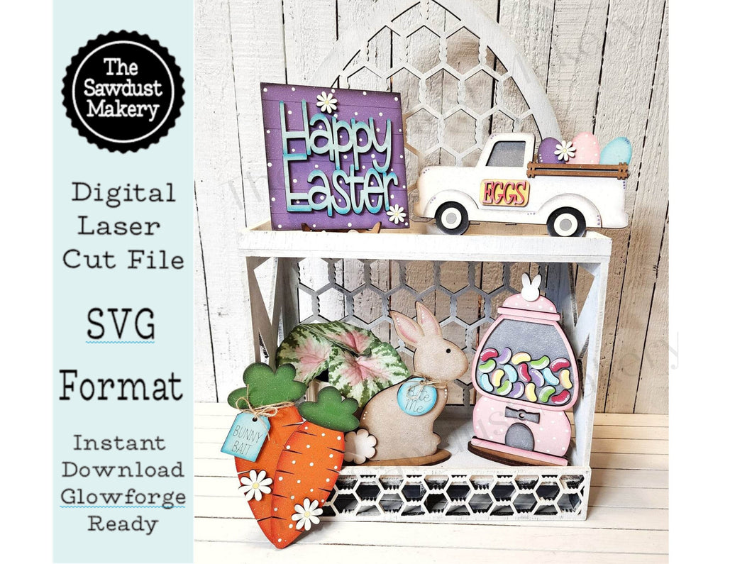 Happy Easter Tiered Tray SVG File | Bunny svg | Laser Cut File | Glowforge | Easter SVG File | SVG | Easter Eggs | Gumball Machine | Carrot