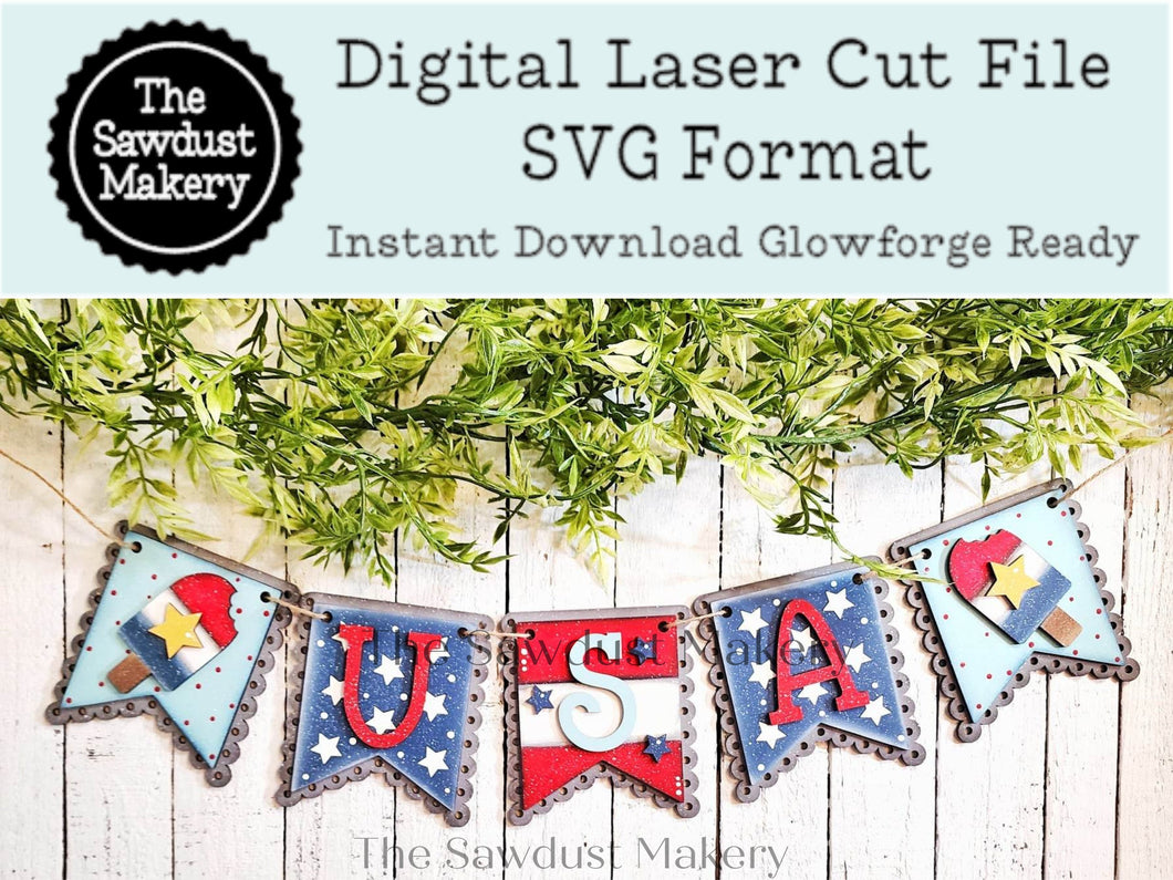 USA Patriotic Banner SVG | Laser Cut File | Glowforge | Red, White & Blue SVG | Banner svg | Banner America | 4th of July Svg | Stars