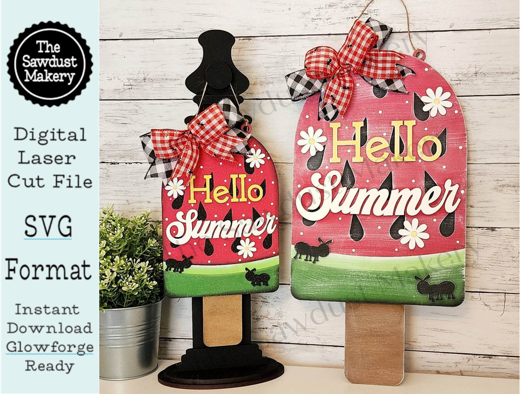 Hello Summer Watermelon Door Hanger SVG File | Laser Cut File | Watermelon SVG File | Door Hanger svg | Hello Summer SVG | Ant svg | Summer