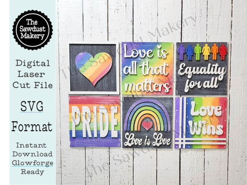 Pride Laser Cut File | Pride Interchangeable Leaning Sign Bundle File SVG | Glowforge | Pride Tiered Tray SVG | Pride Signs