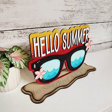 Load image into Gallery viewer, Hello Summer Standing Shelf Sitter SVG File | Laser Cut File | Summer SVG File | Sunglasses svg | Hello Summer SVG | Beach svg | Summer
