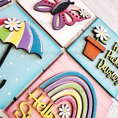 Spring Laser Files Spring Laser Cut Files | Spring Interchangeable Leaning Sign Bundle Fi ...