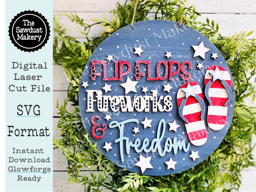 Patriotic Summer Door Hanger SVG File | Laser Cut File | 4th of July SVG File | Door Hanger svg | Summer svg |Firework and Freedom svg