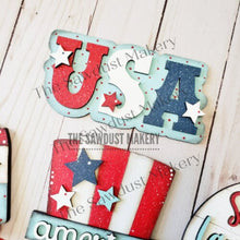 Load image into Gallery viewer, Sweet Land of Liberty Tiered Tray SVG File | Laser Cut File | Glowforge | USA | America | 4th of July | Uncle Sam SVG | Popsicle svg
