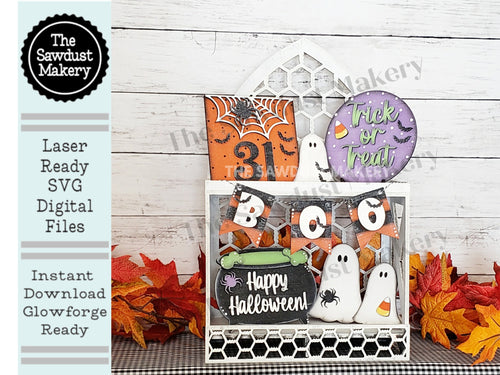 Happy Halloween Tiered Tray SVG File | Laser Cut File | Glowforge | Halloween | Spooky | Ghost | Bats | Boo | Halloween laser Cut File