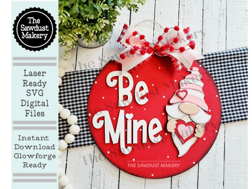 Be Mine Gnome Door hanger SVG Laser File | Valentine Laser Cut Files | Laser cut SVG | Glowforge | Valentine Door Hanger svg | Gnome svg