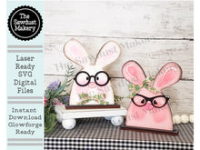 Load image into Gallery viewer, Nerdy Bunny Couple SVG File | Laser Cut File | Glowforge | Easter | Bunny | Nerdy Glasses | Shelf Sitters | Nerdy Bunny SVG | Easter SVG
