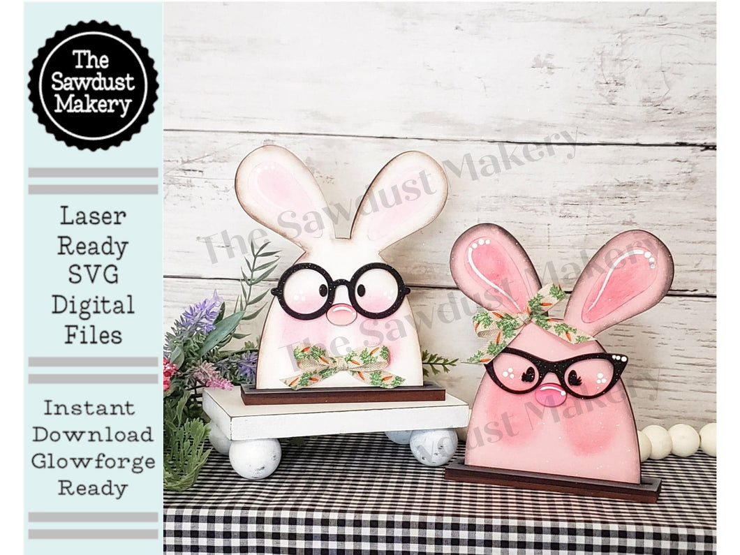 Nerdy Bunny Couple SVG File | Laser Cut File | Glowforge | Easter | Bunny | Nerdy Glasses | Shelf Sitters | Nerdy Bunny SVG | Easter SVG