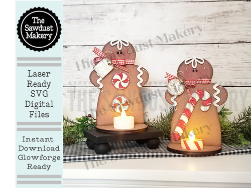 Gingerbread Votive Shelf Sitter SVG File | Laser Cut File | Christmas SVG | Gingerbread svg | Peppermints | Tea Light Decor | Candy Cane SVG