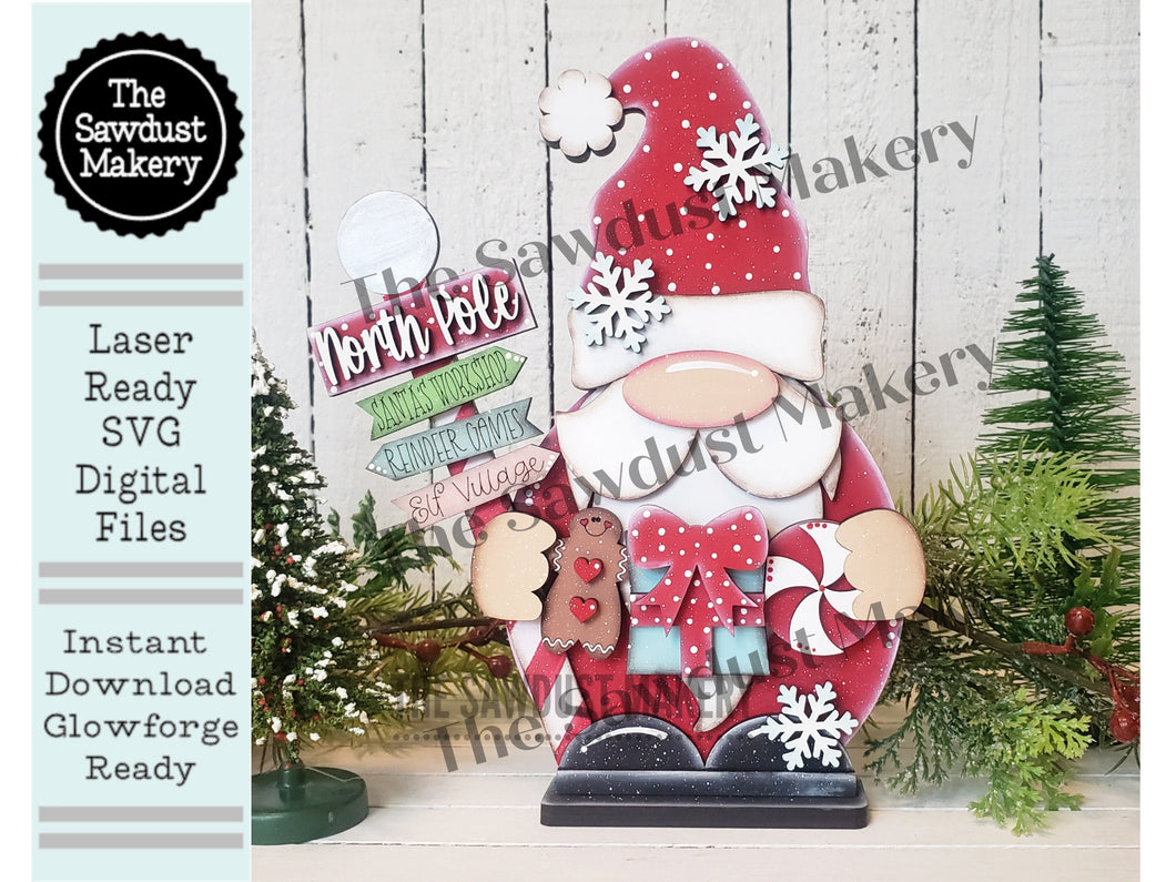 Santa Gnome SVG File | Laser Cut File | Standing Santa Gnome SVG File | Gnome | Gnome Shelf Sitter | North Pole Gnome SVG