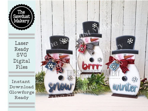 Winter Snowmen Trio SVG | Snowman laser cut file Let it Snow | Glowforge | Snowman | Frosty | Brrr | Snowflakes |Winter SVG