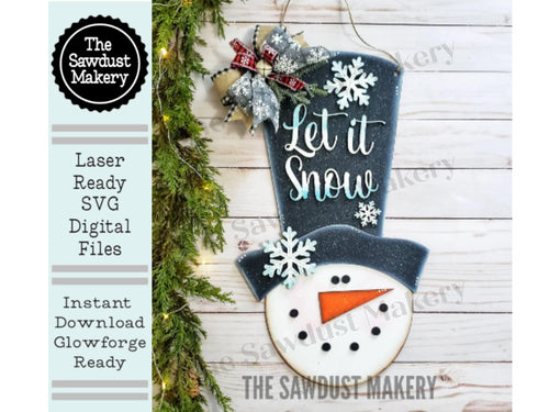 Top Hat Snowman Door Hanger SVG | Snowman laser cut file Let it Snow | Glowforge | Snowman Door Hanger | Let it Snow SVG | Winter SVG