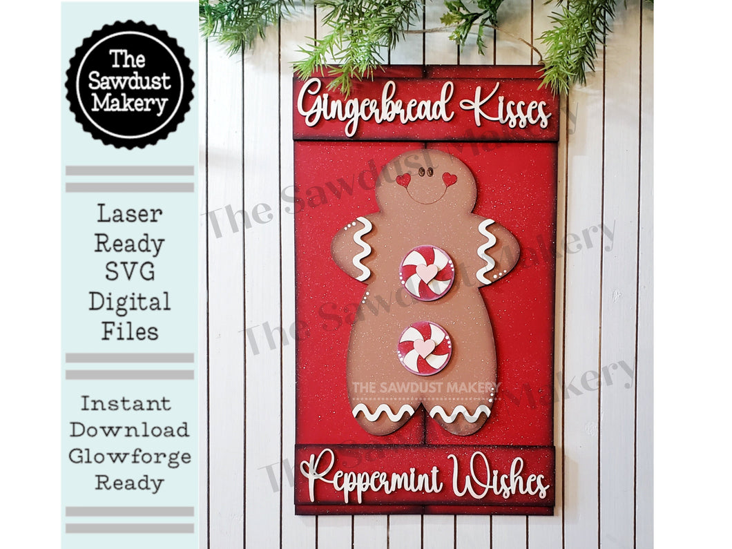 Gingerbread Kisses Pallet Sign Door Hanger SVG File | Laser Cut File | Gingerbread SVG File | Door Hanger svg | Peppermint | Christmas SVG