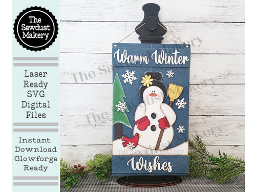 Snowman Pallet Sign Door Hanger SVG File | Laser Cut File | Snowman SVG File | Door Hanger svg | WinterSVG | Snowflake | Winter Wishes