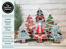 Load image into Gallery viewer, Standing Christmas Tree SVG Laser File | Christmas Tree SVG | Mantle SVG Decor | Christmas Tree Decor | Snowflake Trees | Glowforge Files
