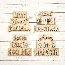 Load image into Gallery viewer, Nativity Word Stackers | Nativity Mini Block SVG | SVG File | Laser Cut File | Glowforge | Christmas Tiered Tray SVG Add-on laser cut svg
