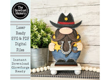 Load image into Gallery viewer, Cowboy Sherriff Gnome SVG File | Laser Cut File | Standing Gnome SVG File | Western Gnome | Gnome Shelf Sitter | Cowboy Gnome | Gnome SVG
