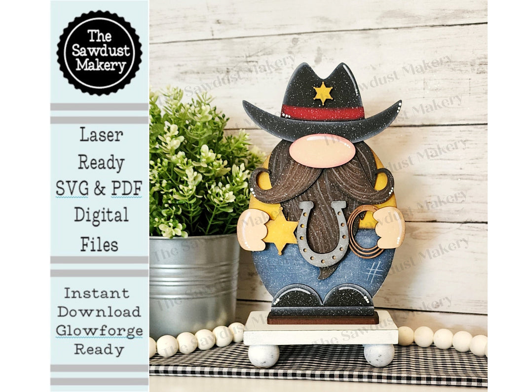 Cowboy Sherriff Gnome SVG File | Laser Cut File | Standing Gnome SVG File | Western Gnome | Gnome Shelf Sitter | Cowboy Gnome | Gnome SVG