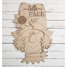 Load image into Gallery viewer, Hello Fall Scarecrow Door Hanger | Thanksgiving | Door Hanger | SVG File | Laser Cut File | Glowforge | Fall SVG Decor | Scarecrow SVG
