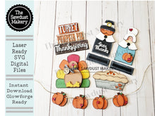 Load image into Gallery viewer, Give Thanks Thanksgiving SVG File | Laser Cut File | Glowforge | USA | Pilgrims | Thanksgiving | Turkey | Pumpkin Pie | Thanksgiving SVG
