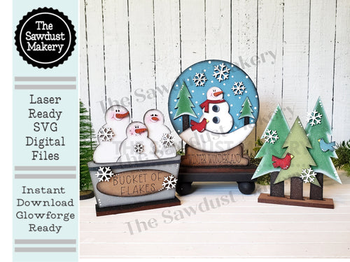 Standing Winter Snowman SVG File | Laser Cut File | Glowforge | Winter | Let it Snow | Snowmen SVG | Snowman SVG | Trees