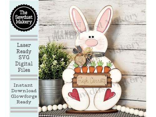 Carrot Patch Bunny Shelf Sitter SVG | Laser Cut File | Glowforge | Easter SVG | Bunny laser cut file | Bunny svg | Easter Mantle Decor