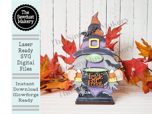 Witch Gnome SVG File | Laser Cut File | Glowforge | Standing Witch Gnome SVG File | SVG | Gnome Shelf Sitter | Halloween Gnome | Boo