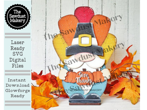 Thanksgiving Gnome SVG File | Laser Cut File | Standing Pilgrim Gnome SVG File | SVG | Gnome Shelf Sitter | Give Thanks Gnome | Turkey