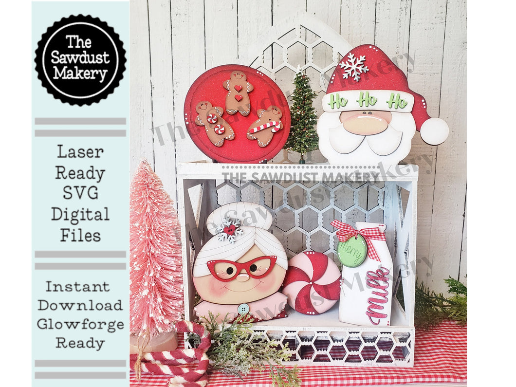 Santa and Mrs. Claus SVG File | Laser Cut File | Glowforge | Santa Claus | Mrs. Claus | Milk & Cookies | Santa SVG | Santa Cookie Plate