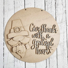 Load image into Gallery viewer, Give Thanks Thanksgiving Gnome Door Hanger | Fall | Door Hanger | SVG File | Laser Cut File | Glowforge | Gnome SVG | Fall SVG
