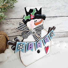 Load image into Gallery viewer, Snowman Banner Shelf Sitter SVG | Snowman laser cut file | Snow SVG | Glowforge | Snowman | Frosty | Brrr | Snowflakes |Winter SVG
