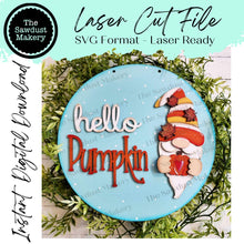 Load image into Gallery viewer, Hello Pumpkin Fall Gnome Door Hanger | Fall | Door Hanger | SVG File | Laser Cut File | Glowforge | Gnome SVG | Fall SVG
